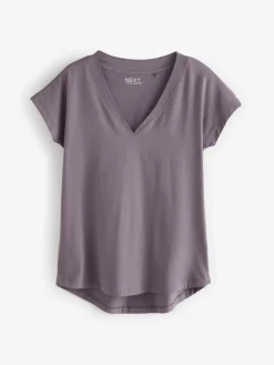 Next White/Grey/Khaki/Rust/Brown V-Neck Cap Sleeve 100% Cotton T-Shirts 5 Pack Clearance