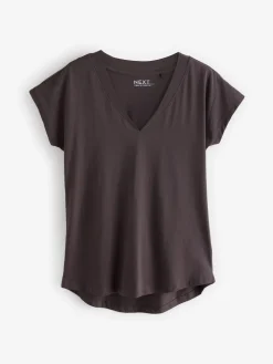 Next White/Grey/Khaki/Rust/Brown V-Neck Cap Sleeve 100% Cotton T-Shirts 5 Pack Clearance