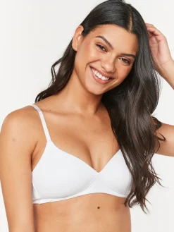 Next Pad Non Wire Cotton Blend Ultimate Comfort Bras 3 Pack White/Navy Blue/Pink Hot