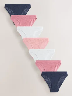 Next White/Pink/Praline Nude High Leg Comfort Bonded Lace Knickers 7 Pack Online