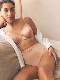 Next Tummy Control Light Shaping High Waist Thongs 2 Pack White/Praline Nude New