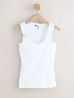 Next Trim Hardware Detail Racer Ribbed Vest Top White/Silver Best