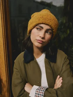 Next Yellow Boucle Knitted Beanie Hat Clearance