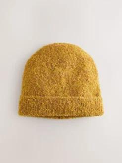 Next Yellow Boucle Knitted Beanie Hat Clearance