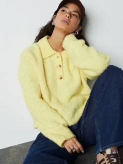 Next Boucle Long Sleeve Polo Jumper Yellow New