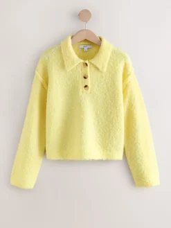 Next Boucle Long Sleeve Polo Jumper Yellow New