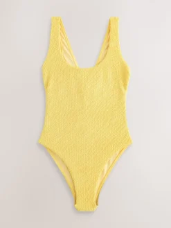 Next Wide Strap Tummy Control Scoop Swimsuit Yellow Crinkle