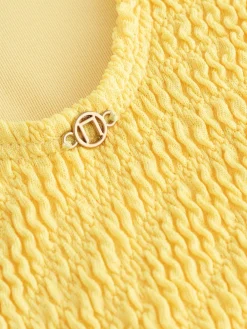 Next Wide Strap Tummy Control Scoop Swimsuit Yellow Crinkle