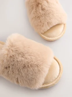 Next Yellow Faux Fur Sider Slippers Best