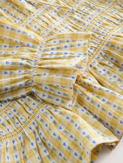 Next Yellow Gingham Shirred Long Sleeve Milkmaid Top Discount
