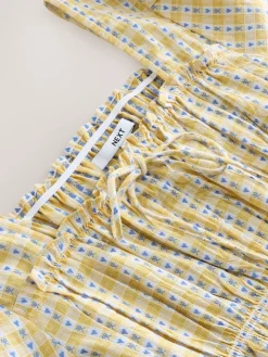 Next Yellow Gingham Shirred Long Sleeve Milkmaid Top Discount