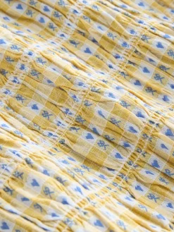 Next Yellow Gingham Shirred Long Sleeve Milkmaid Top Discount