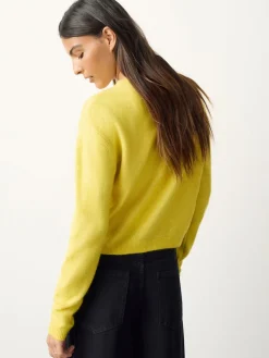 Next Yellow Pickles Embroidery Crew Neck Knitted Cardigan With Wool Discount