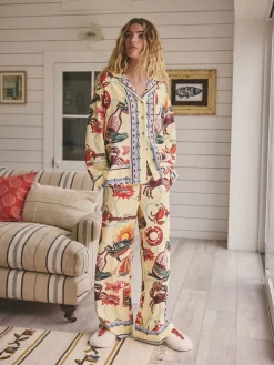 Next Yellow Viscose/Linen Blend Button Through Pyjamas Clearance