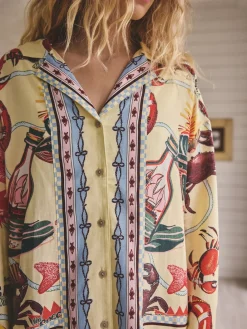 Next Yellow Viscose/Linen Blend Button Through Pyjamas Clearance