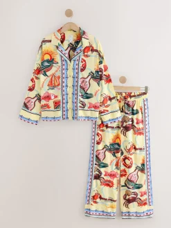 Next Yellow Viscose/Linen Blend Button Through Pyjamas Clearance