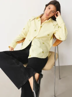 Next Embroidered Long Sleeve Shirt Yellow/White Stripe Banana Sale