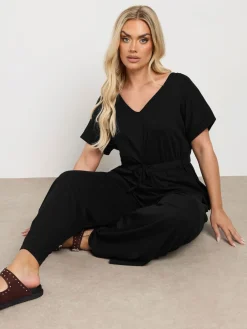 Yours Curve Black 100% Cotton Jumpsuit Clearance