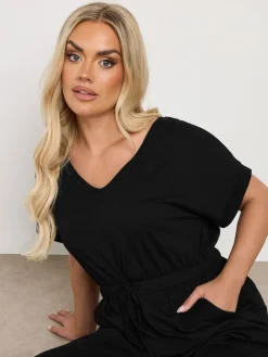 Yours Curve Black 100% Cotton Jumpsuit Clearance