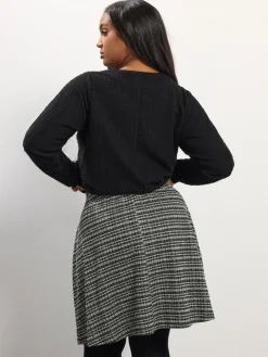 Yours Curve Black Boucle A Line Button Skirt Hot