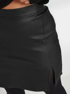 Yours Curve Black Coated Slit Mini Skirt Clearance
