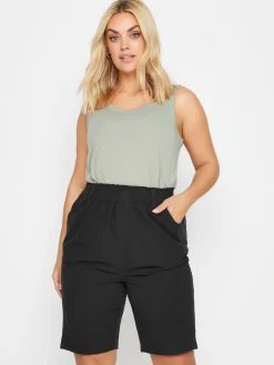 Yours Curve Cool 100% Cotton Shorts Black Outlet