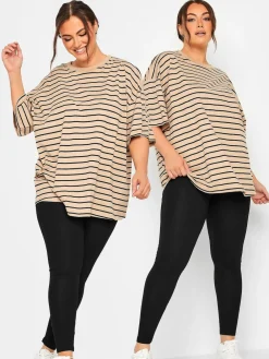 Yours Curve Black Cotton Essential Leggings 2 Pack