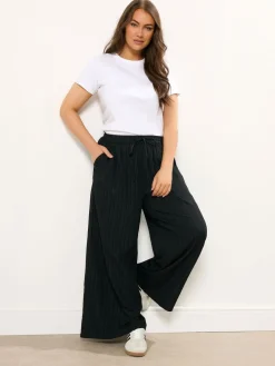 Yours Curve Crinkle Wide Leg Trousers Black Outlet