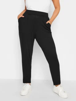 Yours Curve Double Pleat Stretch Jersey Joggers Black