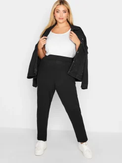 Yours Curve Double Pleat Stretch Jersey Joggers Black