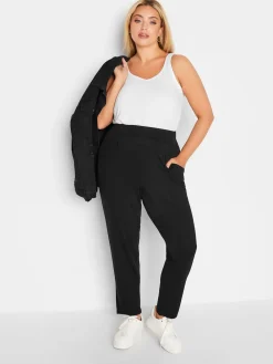 Yours Curve Double Pleat Stretch Jersey Joggers Black