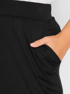 Yours Curve Double Pleat Stretch Jersey Joggers Black