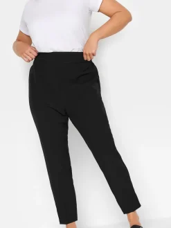 Yours Curve Black Elasticated Tapered Stretch Trousers New