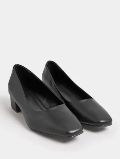 Yours Curve Black Extra Wide Fit Faux Leather Block Heel Court Shoes In Extra Wide EEE Fit Hot