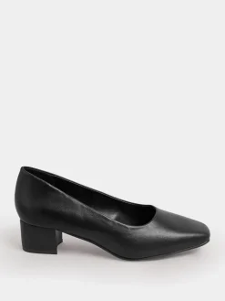 Yours Curve Black Extra Wide Fit Faux Leather Block Heel Court Shoes In Extra Wide EEE Fit Hot