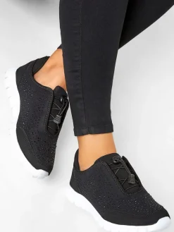 Yours Curve Extra Wide Fit Titania Gem Trainers Black Discount