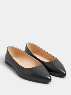 Yours Curve Black Extra Wide Fit Flat Point PU Shoes Discount
