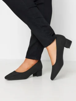 Yours Curve Black Extra Wide Fit Faux Suede Block Heel Court Shoes In Extra Wide Fit Discount