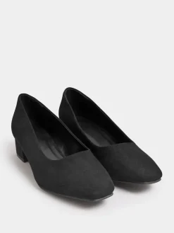 Yours Curve Black Extra Wide Fit Faux Suede Block Heel Court Shoes In Extra Wide Fit Discount