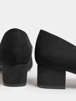 Yours Curve Black Extra Wide Fit Faux Suede Block Heel Court Shoes In Extra Wide Fit Discount