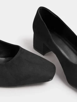 Yours Curve Black Extra Wide Fit Faux Suede Block Heel Court Shoes In Extra Wide Fit Discount