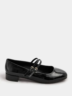 Yours Curve Black Extra Wide Fit Extra-Wide Mary Jane Fit Low Block Patent Shoes