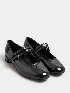 Yours Curve Black Extra Wide Fit Extra-Wide Mary Jane Fit Low Block Patent Shoes