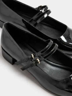 Yours Curve Black Extra Wide Fit Extra-Wide Mary Jane Fit Low Block Patent Shoes
