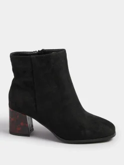 Yours Curve Extra-Wide Fit Tortoise Shell Block Heel Boots Black Hot