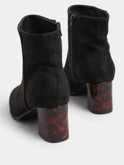 Yours Curve Extra-Wide Fit Tortoise Shell Block Heel Boots Black Hot