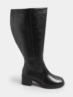 Yours Curve Extra-Wide Fit Square Toe Knee Block Boots Black Sale