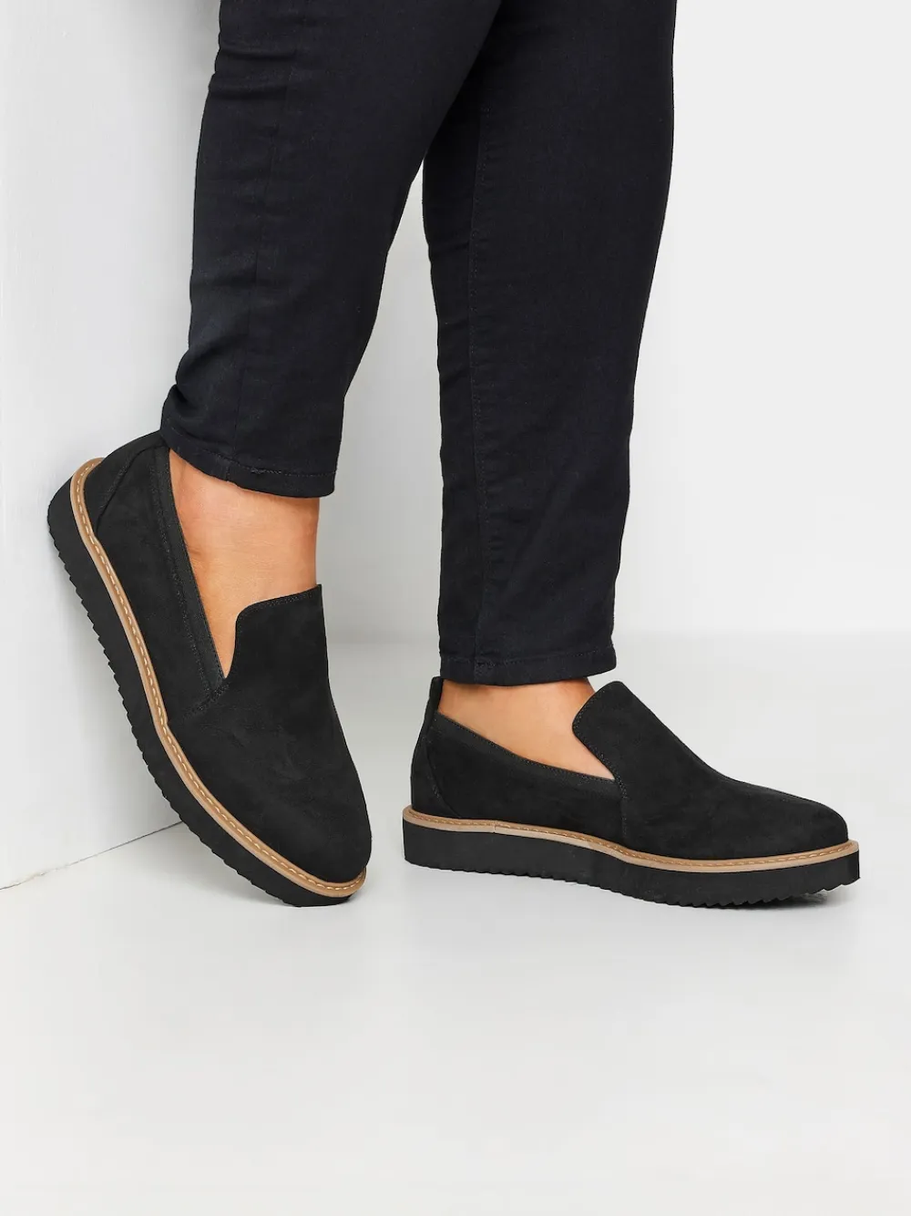 Yours Curve Black Faux Suede Slip On Loafers In Extra Wide EEE Fit Sale