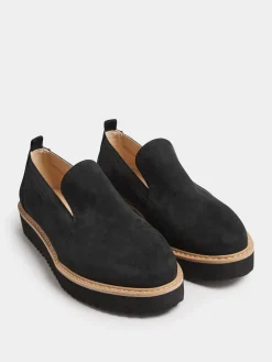 Yours Curve Black Faux Suede Slip On Loafers In Extra Wide EEE Fit Sale