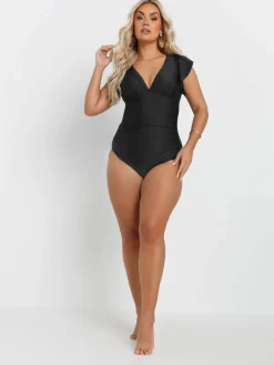 Yours Curve Black Frill Sleeve Swimsuit Hot